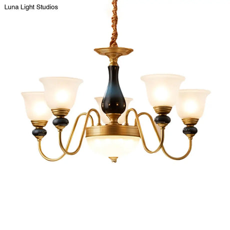 Countryside Style Floral Chandelier With Glass Suspension Lamp - 3/5/6 Lights In Cream Brass Shade