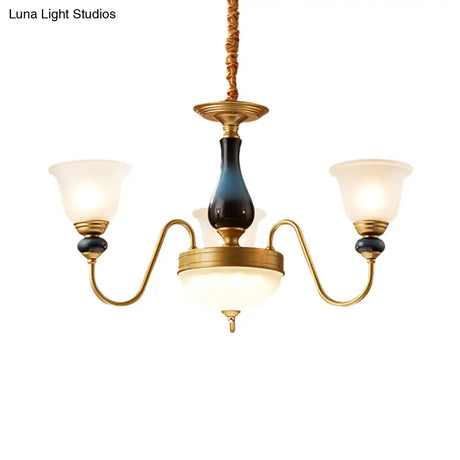 Countryside Style Floral Chandelier With Glass Suspension Lamp - 3/5/6 Lights In Cream Brass Shade