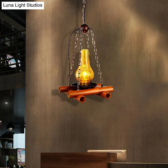 Crackle Glass Hanging Vintage Vase Pendant Light In Black/Brown
