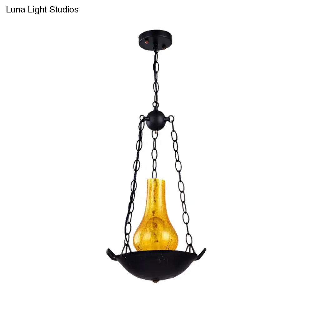 Crackle Glass Vintage Pendant Light With Black/Brown Finish