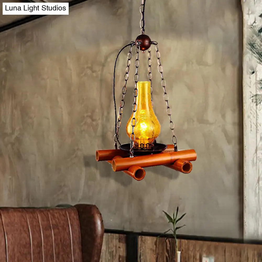 Crackle Glass Vintage Pendant Light With Black/Brown Finish Brown / B