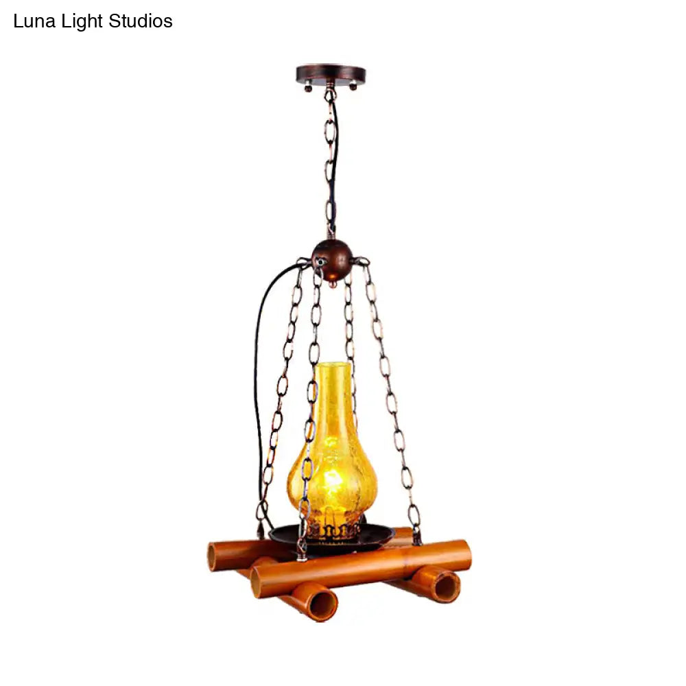 Crackle Glass Hanging Vintage Vase Pendant Light In Black/Brown
