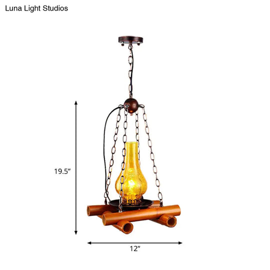 Crackle Glass Vintage Pendant Light With Black/Brown Finish