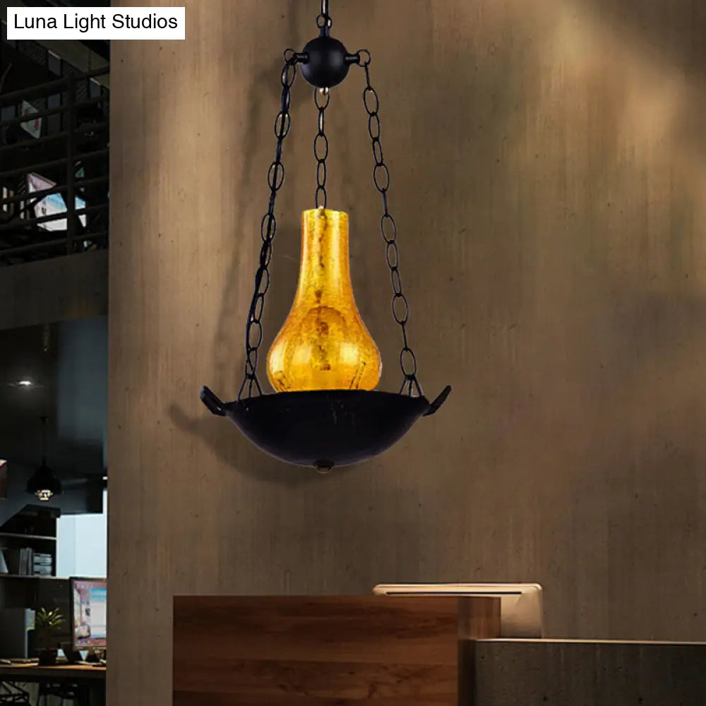 Crackle Glass Vintage Pendant Light With Black/Brown Finish Black / A