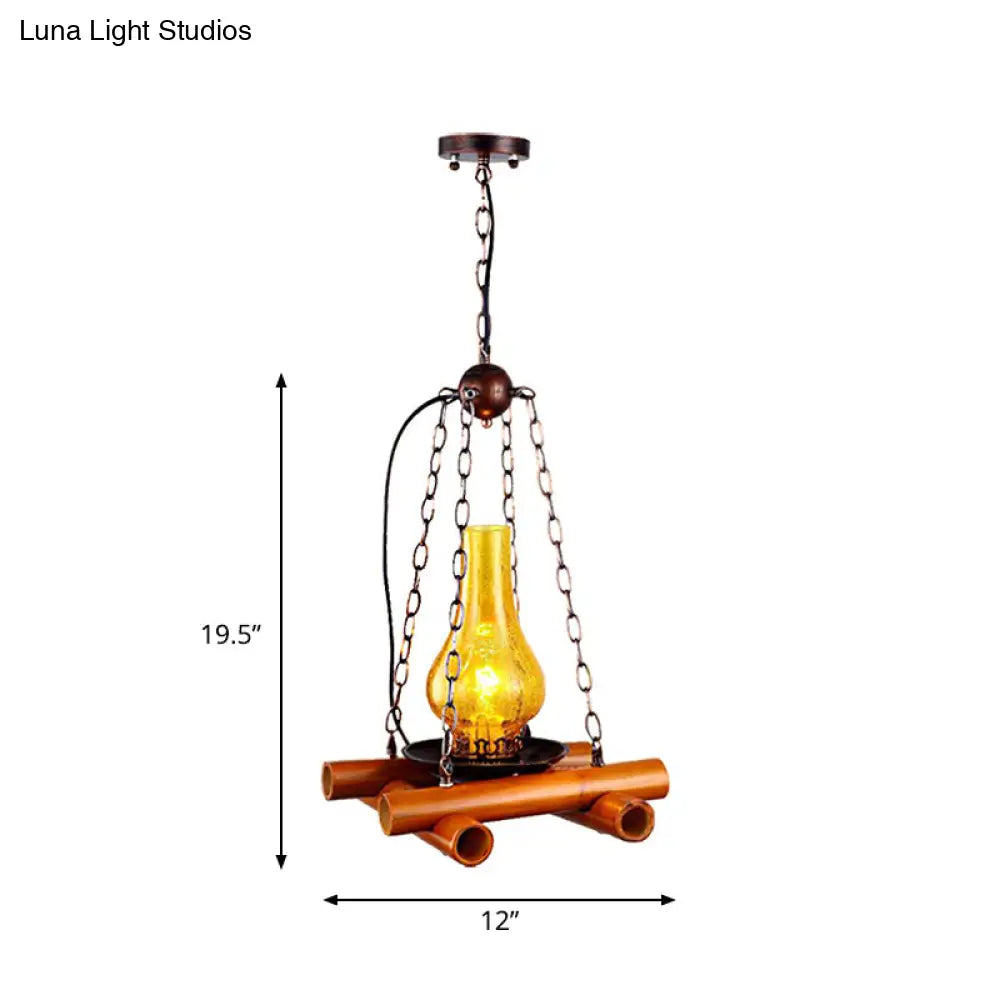 Crackle Glass Hanging Vintage Vase Pendant Light In Black/Brown