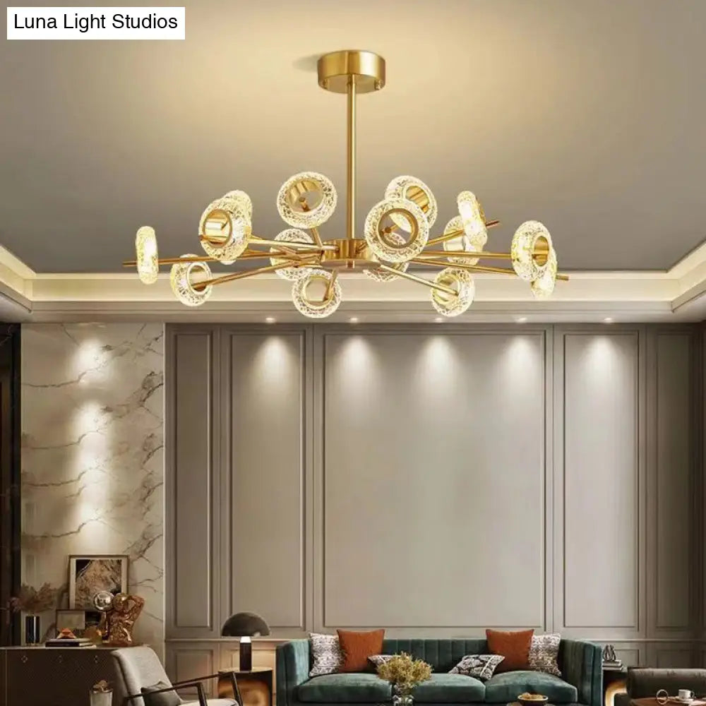 Crackled Crystal Glass Rings Pendant Chandelier With Postmodern Brass Finish - Perfect For A Diner