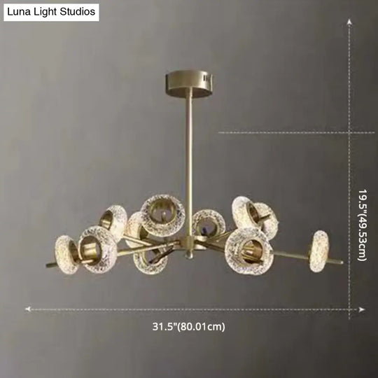Crackled Crystal Glass Rings Pendant Chandelier With Postmodern Brass Finish - Perfect For A Diner