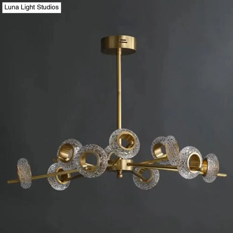 Crackled Crystal Glass Rings Pendant Chandelier With Postmodern Brass Finish - Perfect For A Diner