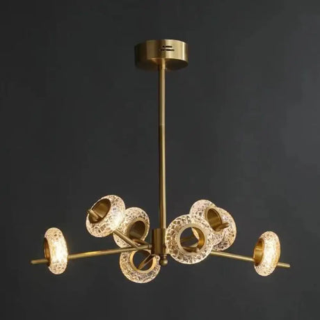 Crackled Crystal Glass Rings Pendant Chandelier With Postmodern Brass Finish - Perfect For A Diner 8