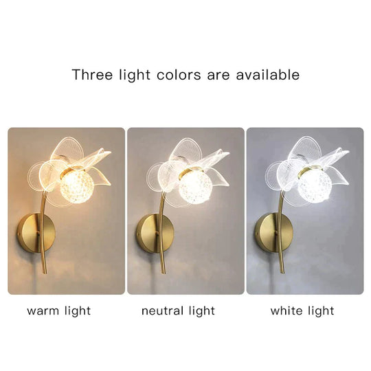 Creative Floral Decorative Gold Led Wall Lamp For Bedroom Bedside Living Room Lighting Fixture
