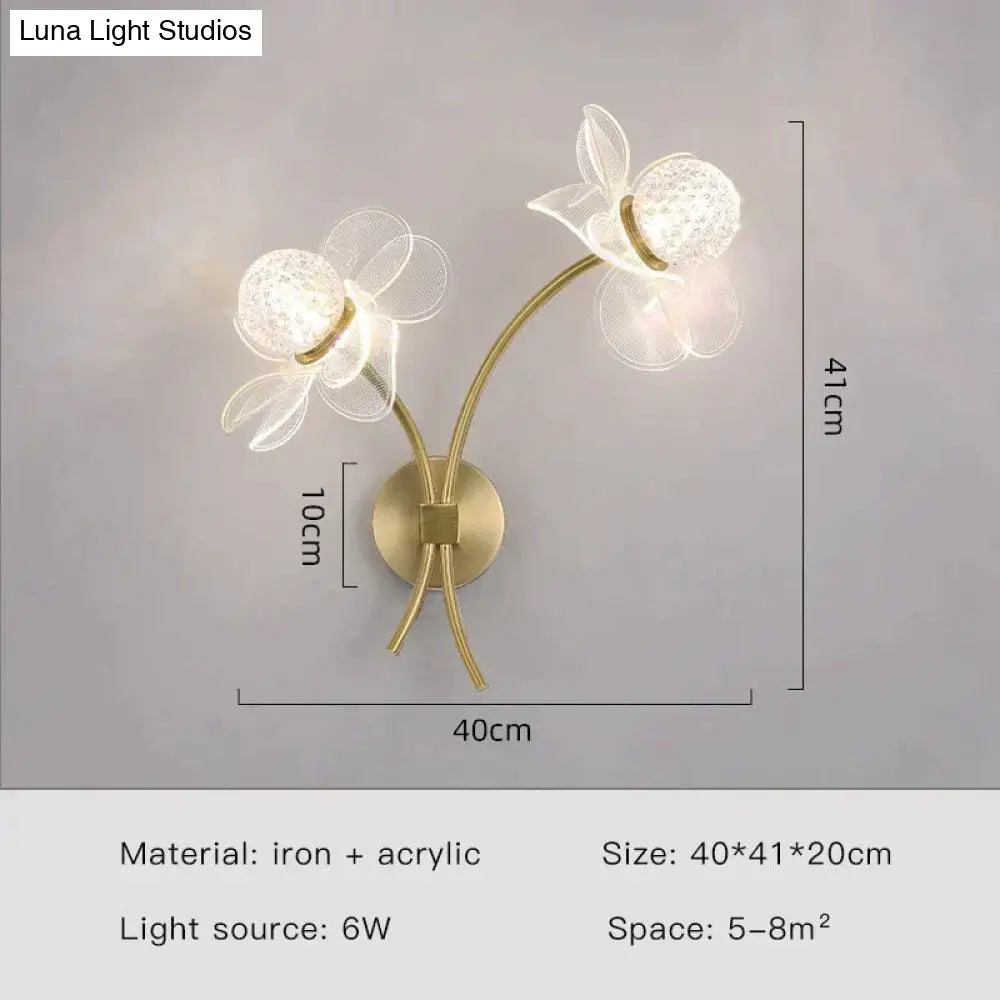Creative Floral Decorative Gold Led Wall Lamp For Bedroom Bedside Living Room Lighting Fixture