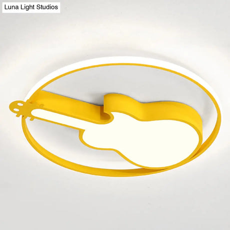 Creative Guitar Flush Mount Ceiling Light For Bedroom - 1 Metal Fixture Yellow / 18 Warm