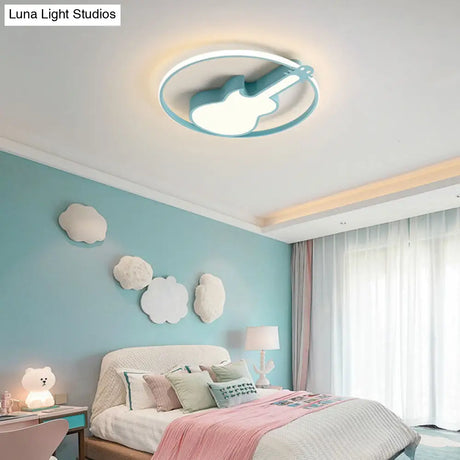 Creative Guitar Flush Mount Ceiling Light For Bedroom - 1 Metal Fixture