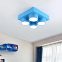 Creative Led Flush Mount Ceiling Light For Kids’ Kindergarten With Toy Brick Design Blue / White