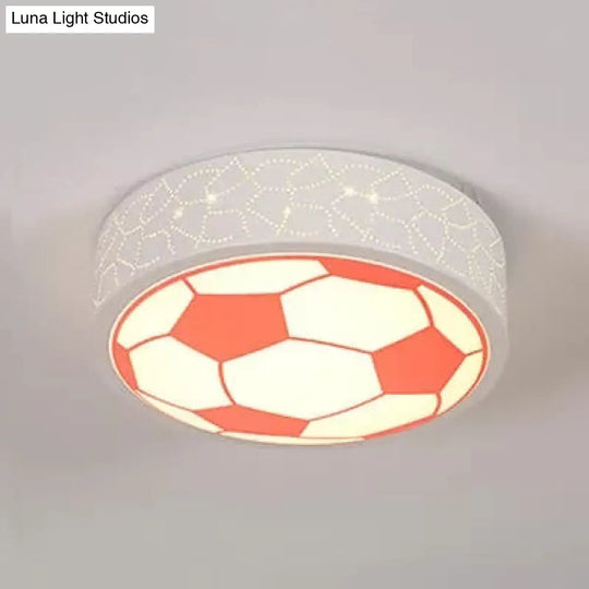 Creative Metal Soccer Ceiling Light For Kids Bedroom And Bathroom - Flush Mount Sport Lighting Red
