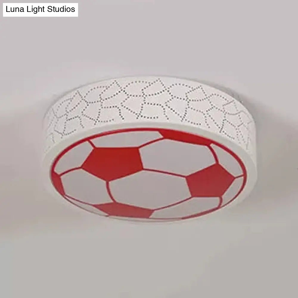 Creative Metal Soccer Ceiling Light For Kids Bedroom And Bathroom - Flush Mount Sport Lighting Red