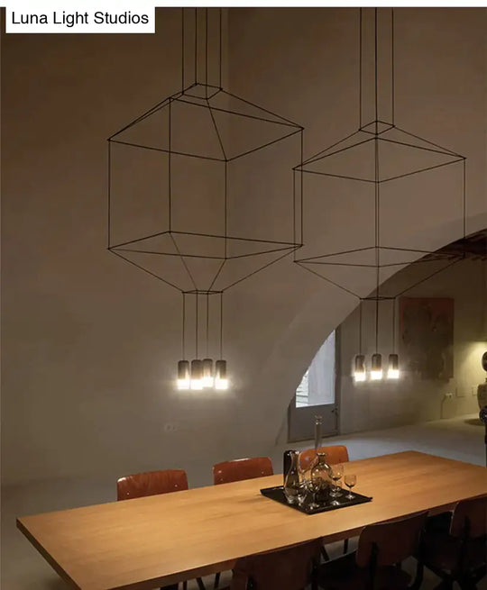 Creative Modern Art Pendant Lamp Light Black Metal Long Wire Simple Shape Kitchen Bar Hanging