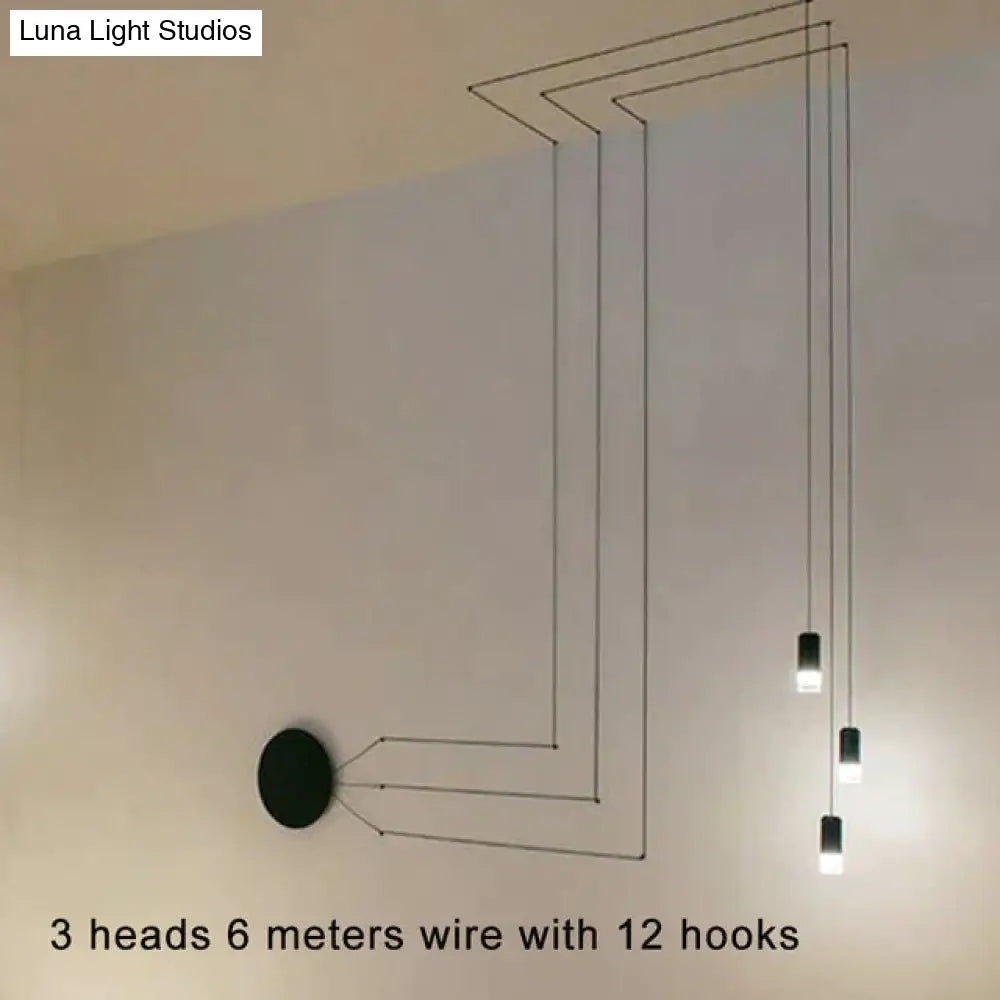 Creative Modern Art Pendant Lamp Light Black Metal Long Wire Simple Shape Kitchen Bar Hanging