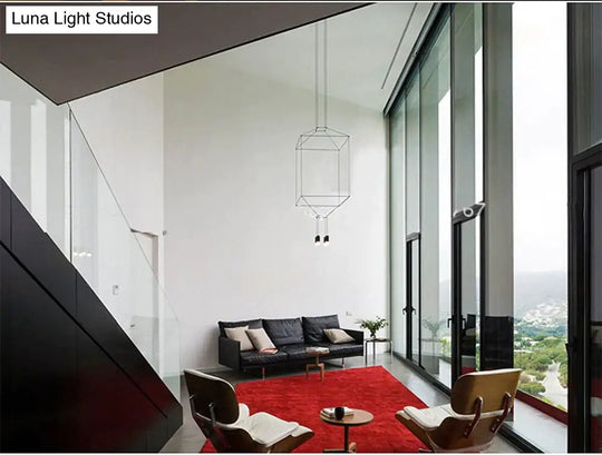 Creative Modern Art Pendant Lamp Light Black Metal Long Wire Simple Shape Kitchen Bar Hanging