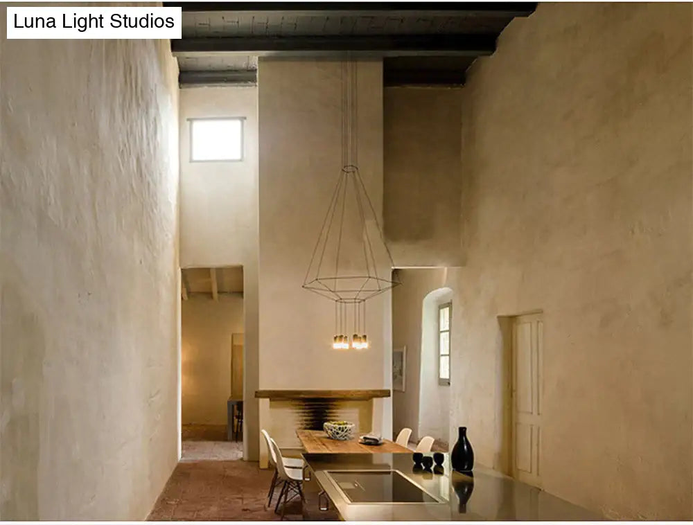 Creative Modern Art Pendant Lamp Light Black Metal Long Wire Simple Shape Kitchen Bar Hanging