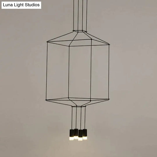 Creative Modern Art Pendant Lamp Light Black Metal Long Wire Simple Shape Kitchen Bar Hanging