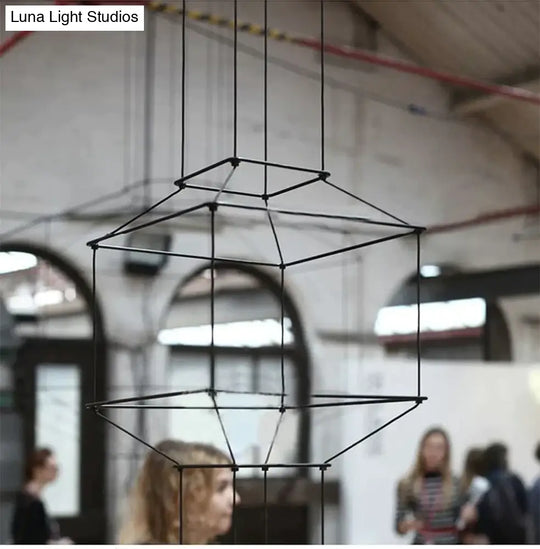 Creative Modern Art Pendant Lamp Light Black Metal Long Wire Simple Shape Kitchen Bar Hanging