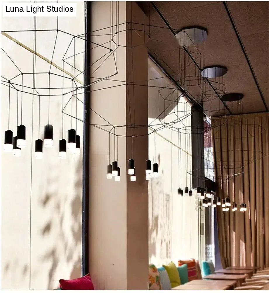 Creative Modern Art Pendant Lamp Light Black Metal Long Wire Simple Shape Kitchen Bar Hanging