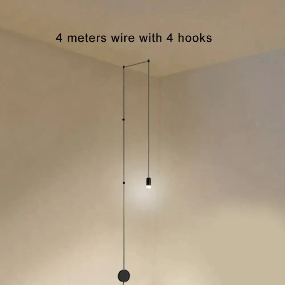 Creative Modern Art Pendant Lamp Light Black Metal Long Wire Simple Shape Kitchen Bar Hanging