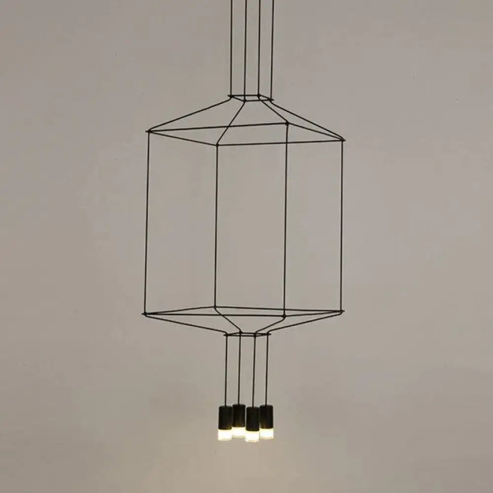 Creative Modern Art Pendant Lamp Light Black Metal Long Wire Simple Shape Kitchen Bar Hanging