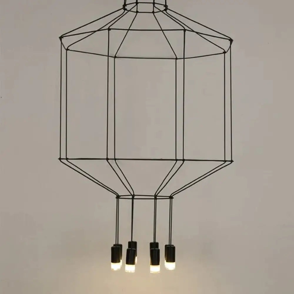 Creative Modern Art Pendant Lamp Light Black Metal Long Wire Simple Shape Kitchen Bar Hanging