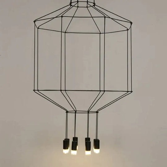 Creative Modern Art Pendant Lamp Light Black Metal Long Wire Simple Shape Kitchen Bar Hanging