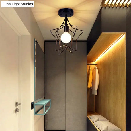 Creative Pentagram Iron Industrial Wind Ceiling Light Retro Circle E27 Black/Gold Lamp For