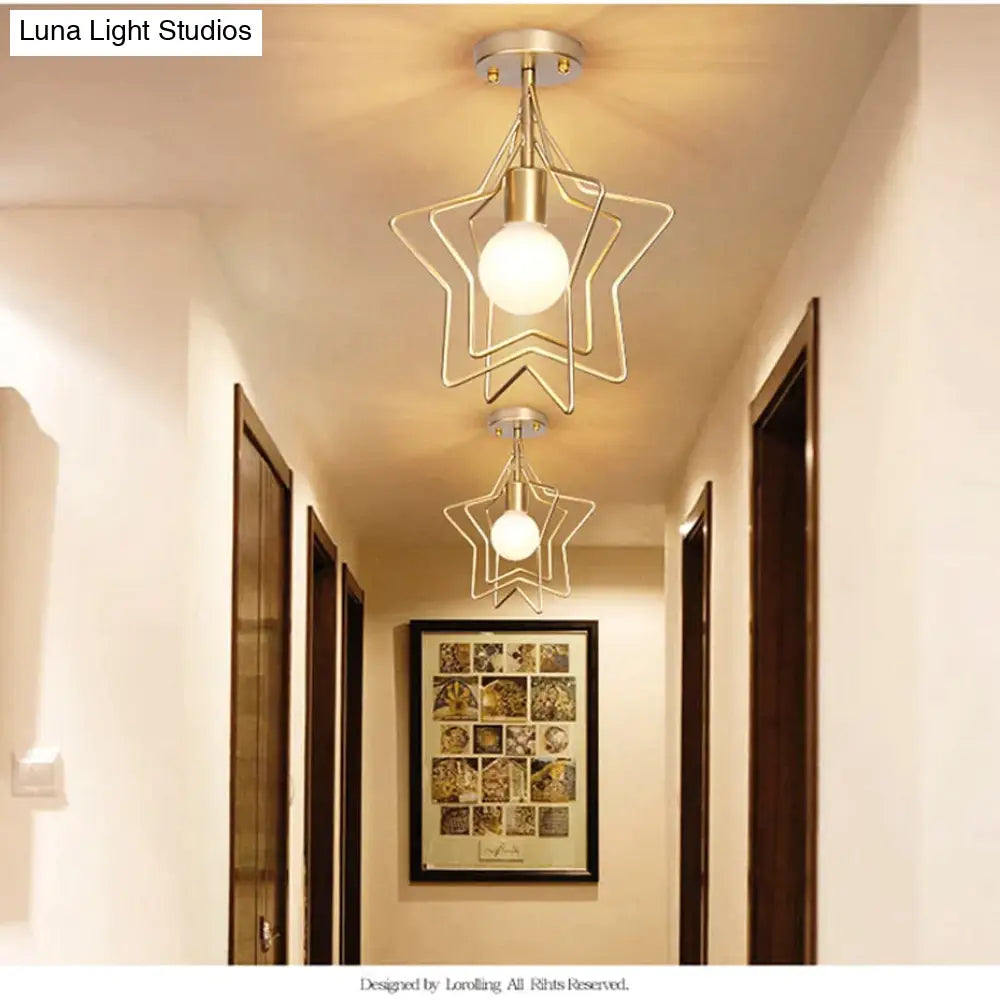 Creative Pentagram Iron Industrial Wind Ceiling Light Retro Circle E27 Black/Gold Lamp For
