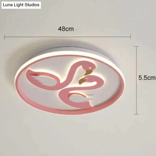 Creative Pink Flamingo Led Bedroom Ceiling Lamp Stepless Dimming