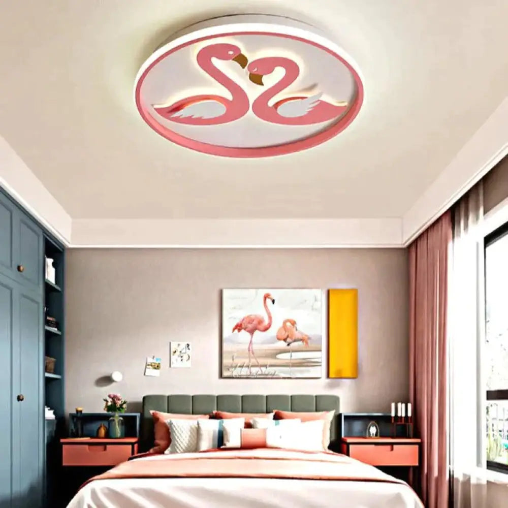 Creative Pink Flamingo Led Bedroom Ceiling Lamp