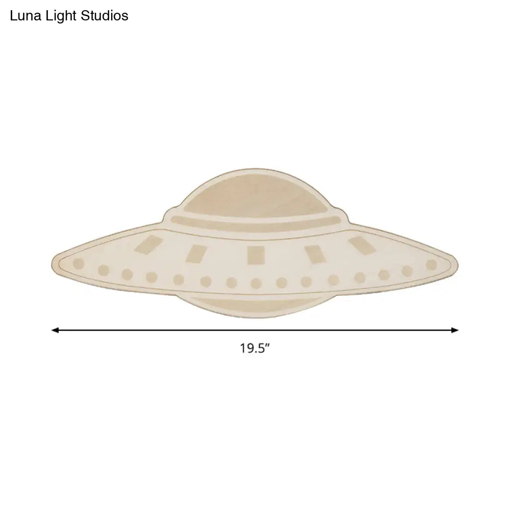 Creative Wood Spaceship Ufo Sconce Light In Beige - Cool Wall For Dining Room & Restaurant