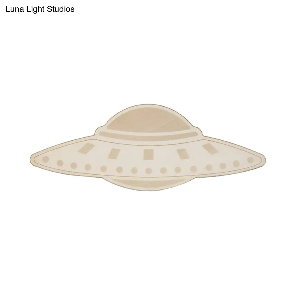 Creative Wood Spaceship Ufo Sconce Light In Beige - Cool Wall For Dining Room & Restaurant