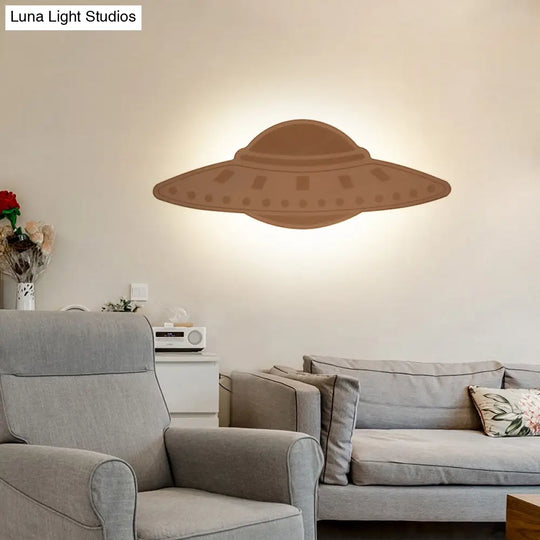 Creative Wood Spaceship Ufo Sconce Light In Beige - Cool Wall For Dining Room & Restaurant