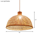 Criss-Cross Woven Bamboo Asian Pendant Lamp - Beige Color