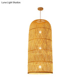Criss-Cross Woven Bamboo Asian Pendant Lamp - Beige Color