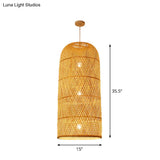 Criss-Cross Woven Bamboo Asian Pendant Lamp - Beige Color