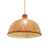 Criss-Cross Woven Bamboo Asian Pendant Lamp - Beige Color / B