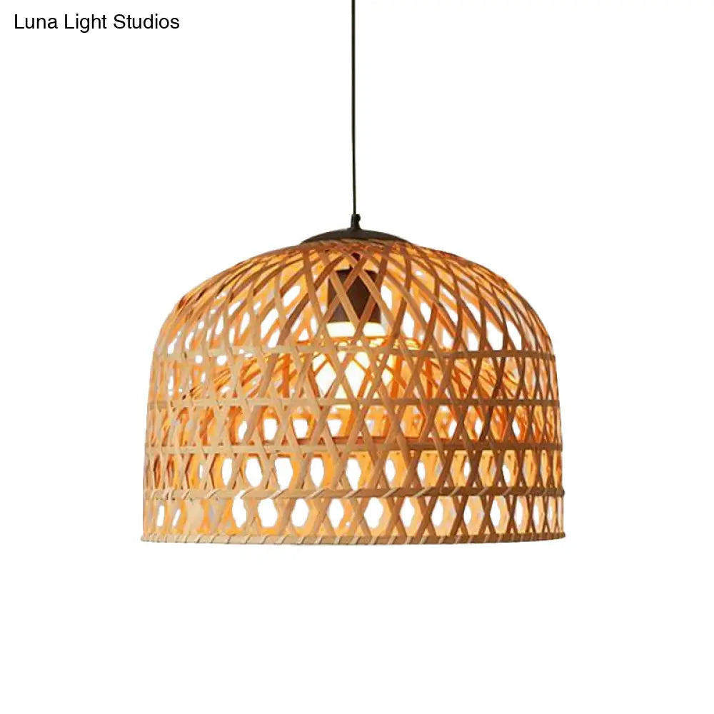 Cross Woven Bamboo 2-Layer Pendant Light For Kitchen Ceiling - Asia In Beige