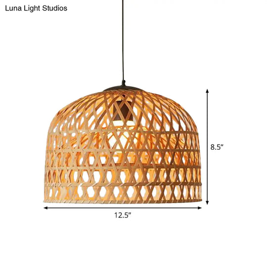 Cross Woven Bamboo 2-Layer Pendant Light For Kitchen Ceiling - Asia In Beige