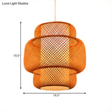 Cross-Woven Bamboo Lantern Hanging Light - 18’/19.5’ Flaxen Dining Room Lamp