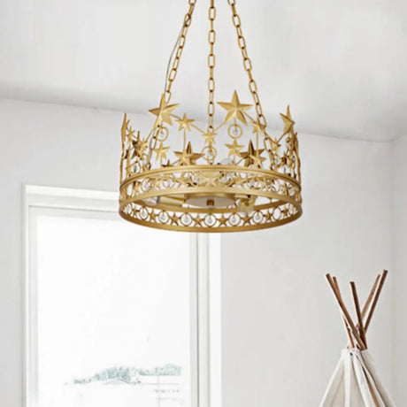 Crown Ceiling Suspension Lamp: 3-Head Classic Gold Crystal Chandelier