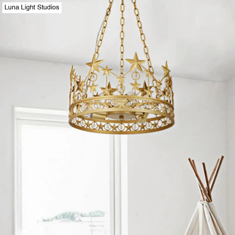 Gold Prismatic Crystal Pendant Chandelier - Classic 3-Head Crown Design