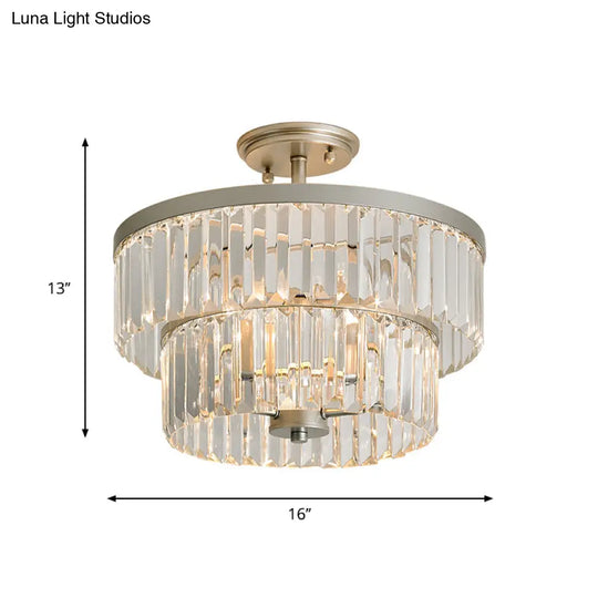 Crystal 2 - Tier Cylinder Semi Flush Light - Modern Ceiling Lamp For Dining Room