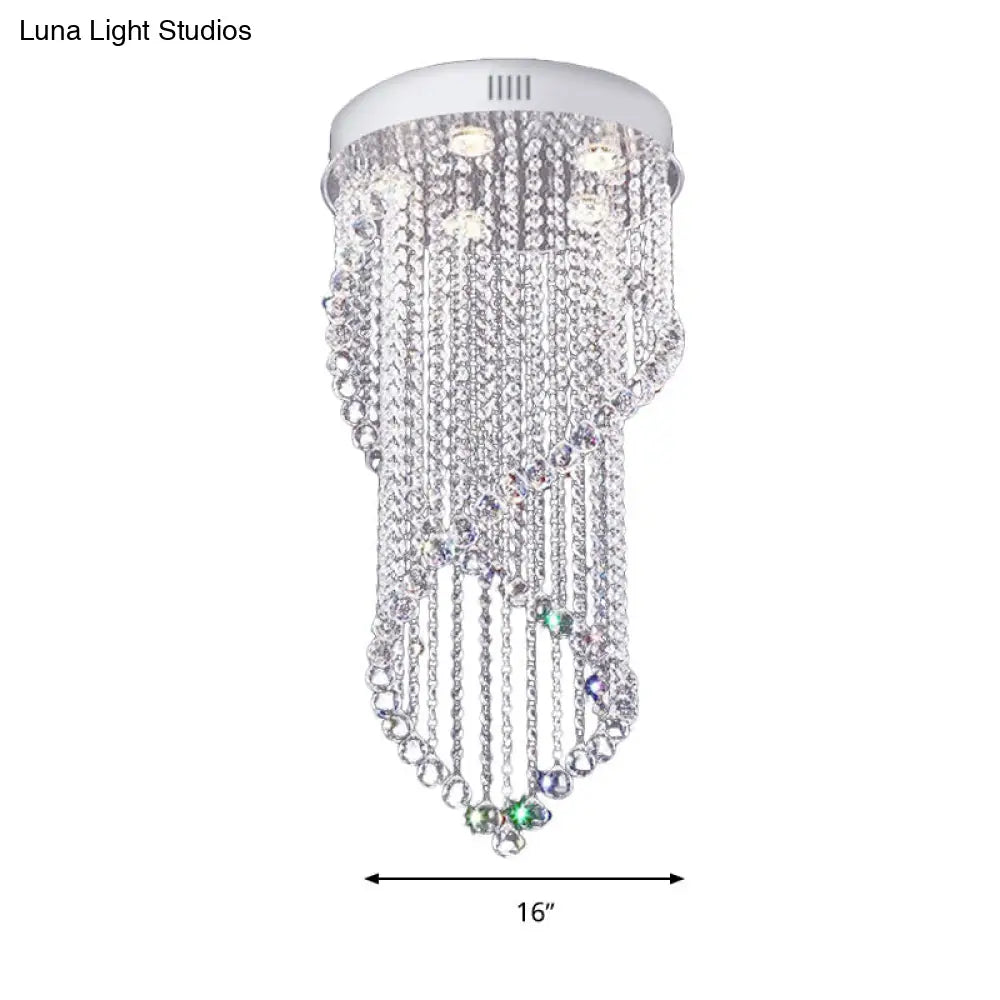 Crystal Ball Spiral Flush Mount Ceiling Light With 5 Minimalist Lights - Nickel Finish For Bedroom