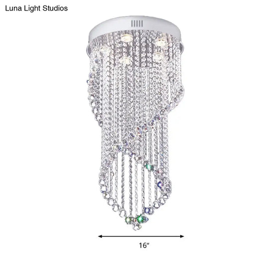 Crystal Ball Spiral Flush Mount Ceiling Light With 5 Minimalist Lights - Nickel Finish For Bedroom